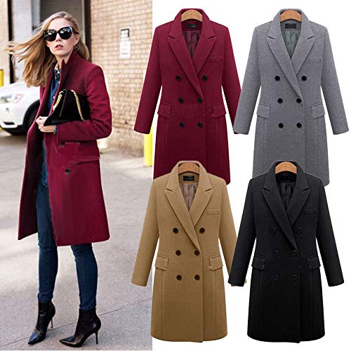YOMXL Women Trench Coats Elegant Ladies Notched Lapel Double Breasted Overcoat Classic Winter Pea Coats Outwear Jacket