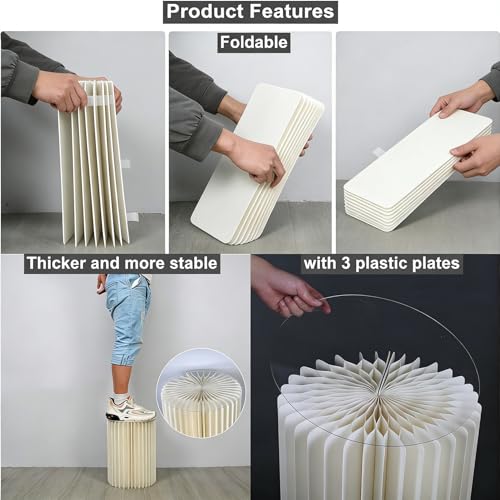 3Pcs Cardboard Cylinder Stands, Foldable Round Pedestal Columns, Plinth Pillars Table for Birthday Party Wedding Ceremony Baby Shower Display Decoration, White