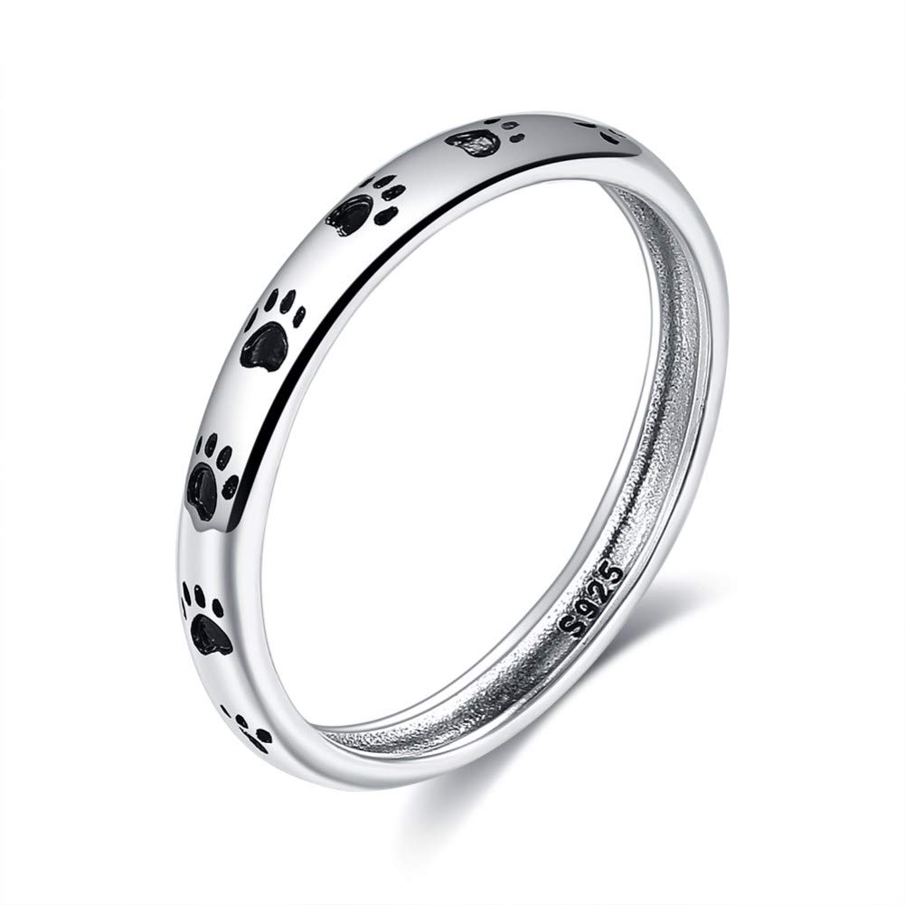 925 Sterling Silver Cute Cat and Dog Footprint Ring Animal Paw Print Rings Party Birthday Gift for Women Girl Jewelry (7)