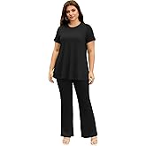YeGine Women 2 Piece Outfits Casual Short Sleeve Tunic Top and Flare Pants Oversized Lounge Sets Tracksuit