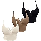 SOLY HUX Women's Button Down Ribbed Cami Top 3 Piece Spaghetti Strap Sexy Crop Camisole Tops
