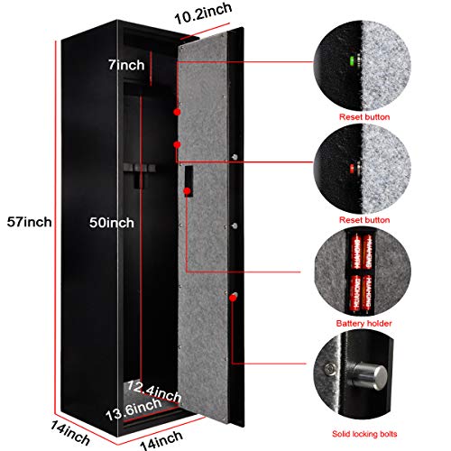 Moutec Electronic Rifle Safe, Quick Access 5-Gun Large Metal Rifle Gun Security Cabinet (with/Without Scope) with Separate Pistol/Handgun Lock Box (Electronic Black)