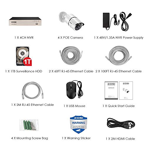 ZOSI Full HD 1080P PoE Video Security Cameras System,8CH 1080P Surveillance NVR, 8x2.0 Megapixel Outdoor Indoor Weatherproof IP Cameras, 120ft Night Vision with 2TB Hard Drive, Power over Ethernet