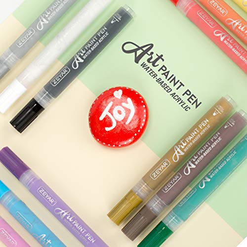 ZEYAR Acrylic Paint Pens for Rock painting, 12 colors, Water based Medium Point, AP Certified