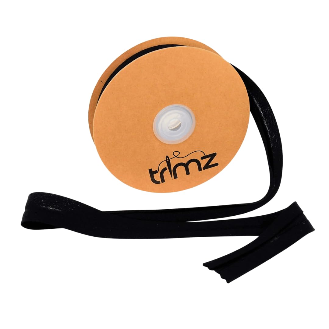 Trimz Cotton Bias Binding 20mm – Black – 20m Reel – 100% Cotton Sewing Tape