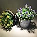 Pherypot Artificial Mini Plastic Fake Plant Flowers Potted in Black and White Metal Pot for Home Decor - Set of 2 ( Purple & Yellow with Green Grass )