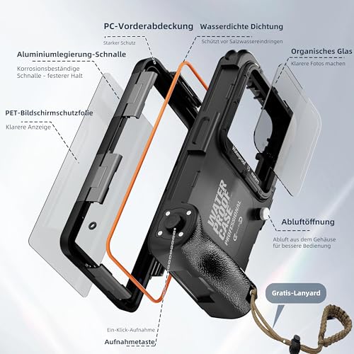 Ezanmull Scuba Diving Case for iPhone 17/16/15/14/13/12/11 Pro Max/XR/XS/X and Plus - Professional Protection - 15M - for Snorkeling, Surfing, Photos and Videos - Black