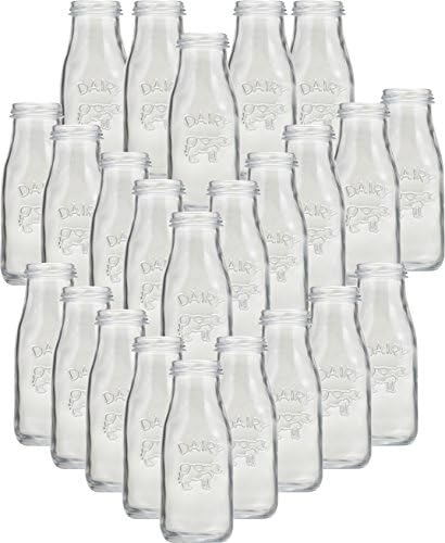 Circleware 06741 Huge Set of 24 Dairy Cow Milk Water Bottles Carafe Kitchen Entertainment Drinking Glasses Glassware for Juice, Beer and Bar Liquor Dining Decor Beverage Gifts 10 oz Clear