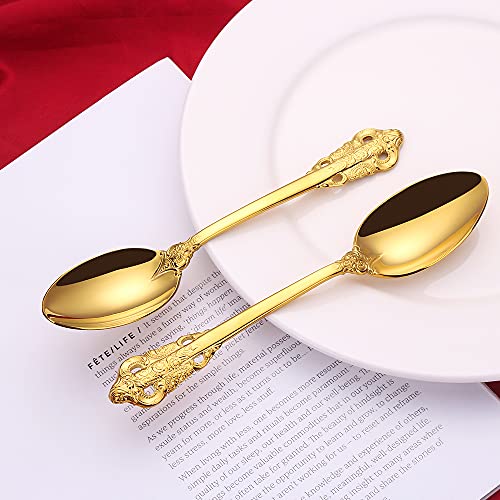 TD HOME Mirror Polished Gold Dinner Spoons, 6 Pieces Stainless Steel Spoons for Home,Kitchen,Restaurant,Hotel, Set for 6 - Image 3