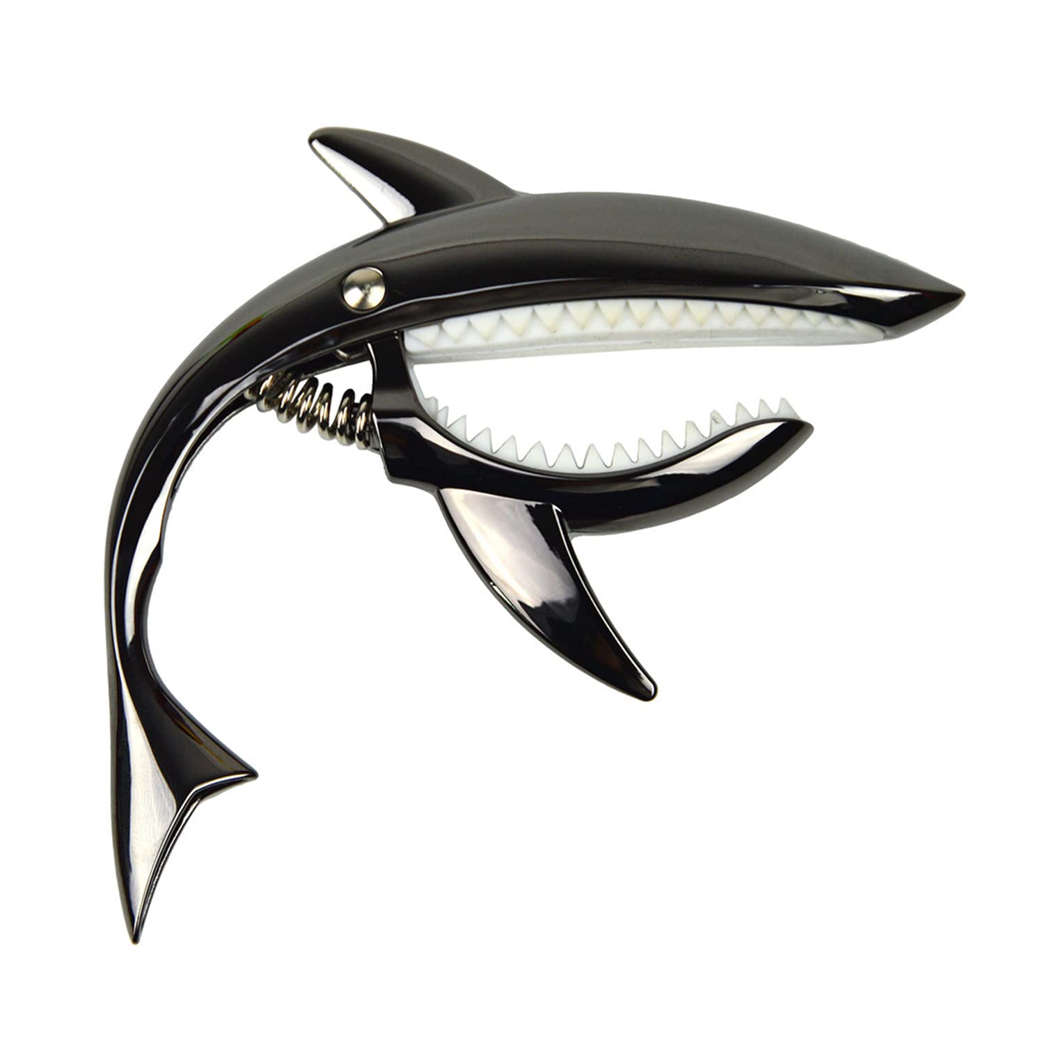 GERUI Zinc Alloy Capo for Acoustic and Electric Guitars, Ukulele 6+12 Strings with Good Grip Feel, No Fret Buzz and Durable, Shark Design (Black)