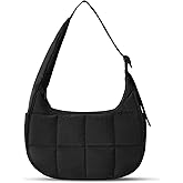 Puffer Crescent Shoulder Bag for Women, Small Puffy Purse for Women, Nylon Quilted Shoulder Purses with Adjustable Strap