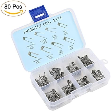 Ballery 80Pcs Prebuilt Coils Kit, 8 Different Styles Heating Wire 0.3Ω 0.35Ω 0.45Ω 0.5Ω 0.8Ω Premade Coil Set DIY Heating Coil - Perfect for RDA, RBA, RDTA