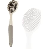 Dish Scrubber, Silicone Soft Bristles Scrub Brush with Scraper Tip, Comfortable Grip Brushes for Kitchen Sink, Pans, Pots, Skillet, Vegetable, Fruit, Potato Cleaning (White/Grey)
