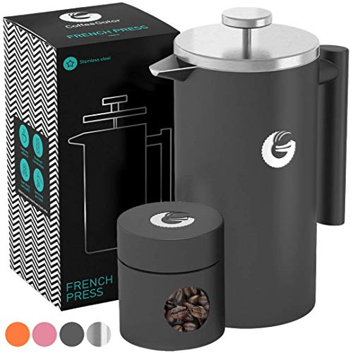 Coffee Gator French Press Coffee Maker - Thermal Insulated Brewer Plus Travel Jar - Large Capacity, Double Wall Stainless Steel - 34oz - Gray Coffee Gator French Press Coffee Maker - Thermal Insulated Brewer Plus Travel Jar - Large Capacity, Double Wall Stainless Steel - 34oz - Gray