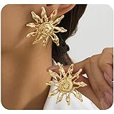 Chunky Gold Sun Statement Earrings for Women Vintage Exaggerated Liquid Metal Dangle Drop Earrings Trendy Punk Jewelry