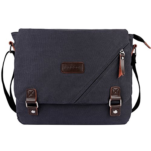 ibagbar Canvas Messenger Bag Shoulder Bag Laptop Bag Computer Bag Satchel Bag Bookbag School Bag Working Bag for Men and Women (Dark Gray Large)