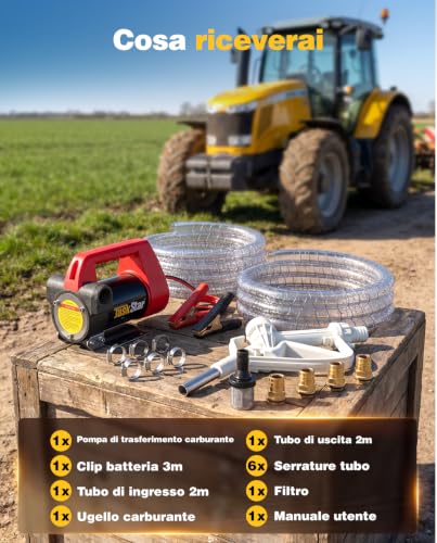 TaskStar 12V Diesel Transfer Pump: Flow Rate 50L/min, Portable Electric Pump with Gun, Filter and Tubes for Diesel, Biodiesel, Kerosene and Fuel Oil - For Home, Farm and Construction Site
