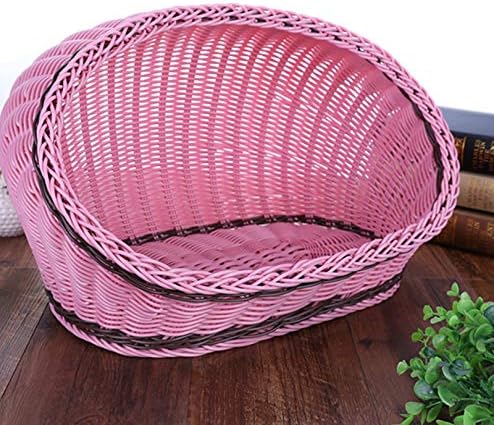 HUIDUO Pet Rattan Bed Four Seasons Comfortable Cat Dog House Washable Covered Modern Dog Cat Hedeaway Hut of Rarran House Pets in Dome Basket