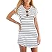 Sunward Women Crew Neck Short Sleeve Striped Loose T-Shirt Mini Dress (M)