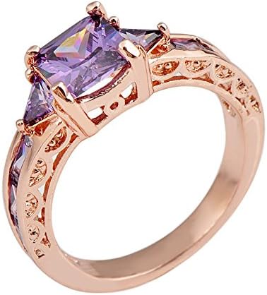ATHING Jewely metric Elegant Amethyst Rose Gold Filled Finger Ring gagement Rings 8.0