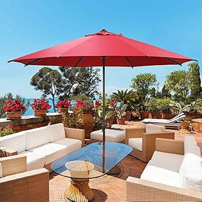 Amazon Com Abba Patio 11ft Patio Umbrella Outdoor Umbrella Patio Market Table Umbrella With Push Button Tilt And Crank For Garden Lawn Deck Backyard Pool Red Garden Outdoor