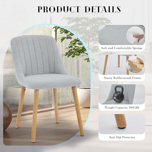 Garvee Dining Chairs Set of 2 - Modern Upholstered Kitchen Chairs with Ergonomic Backrest, 300Lbs Capacity & Oak Wood Legs for Dining Room, Home, Restaurant