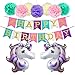 Unicorn Birthday Party Decorations Foil Balloons Glitter Happy Birthday Banner Purple Headband Paper Pom Poms Kit