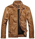 Chouyatou Men's Vintage Stand Collar Pu Leather Jacket (X-Large, Brown)