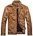 Chouyatou Men's Vintage Stand Collar Pu Leather Jacket (X-Large, Brown)