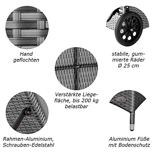 RS Trade Sonnenliege Imola Silber/Grau - Outdoor Liege mit beständigem Poly-Rattan-Geflecht - verstellbare Rückenlehne & breite Liegefläche - inkl. Kopfteil und Auflage – Bild 4
