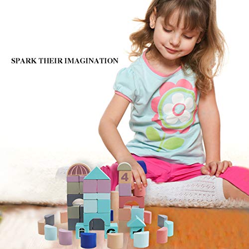 GEMEM Wooden Building Blocks Set-133 Pieces for Children Classic City Construction and Shapes Montessori Stacking Toy for Boys Girls with 48 Pieces Play Mat Puzzle