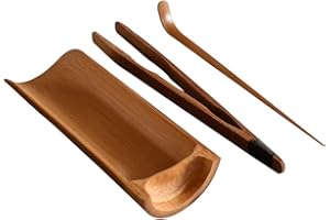YARNOW Bamboo Tea Set Accessories Kit 3Pcs Tea Making Tool Kit with Scoop Tongs Leaf Holder for Traditional Chinese Ceremony 