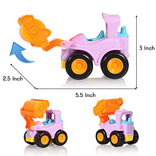 Beestech Toy Cars for 2,3,4,5 Year old Boys Girls Toddlers, Friction Powered Cars, Push and Go Construction Truck Toys, Pull back and Go Vehicles with Dumper Road Roller Bulldozer Excavator 4 Pack Gif
