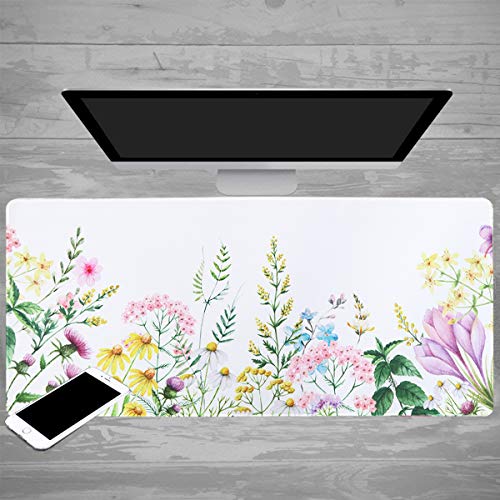 Anyshock Extended Gaming Mouse Pad, Large XL (35.4x15.7inch) Mouse Mat Keyboard Pad with Stitched Edges, Water-Resistant Non-Slip Base Ideal for Computer & PC (35.4x15.7inch,Flower)