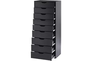 Naomi Home 9 Drawer Dresser for Bedroom, Stylish Tall Makeup Dressers, Storage Shelves, Small Dresser for Closet with 200 lbs Capacity - Black