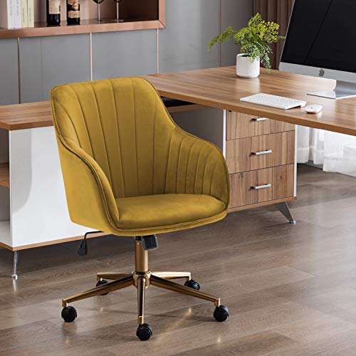 Duhome Velvet Desk Chair with Wheels, Gold Desk Chair Adjustable Swivel