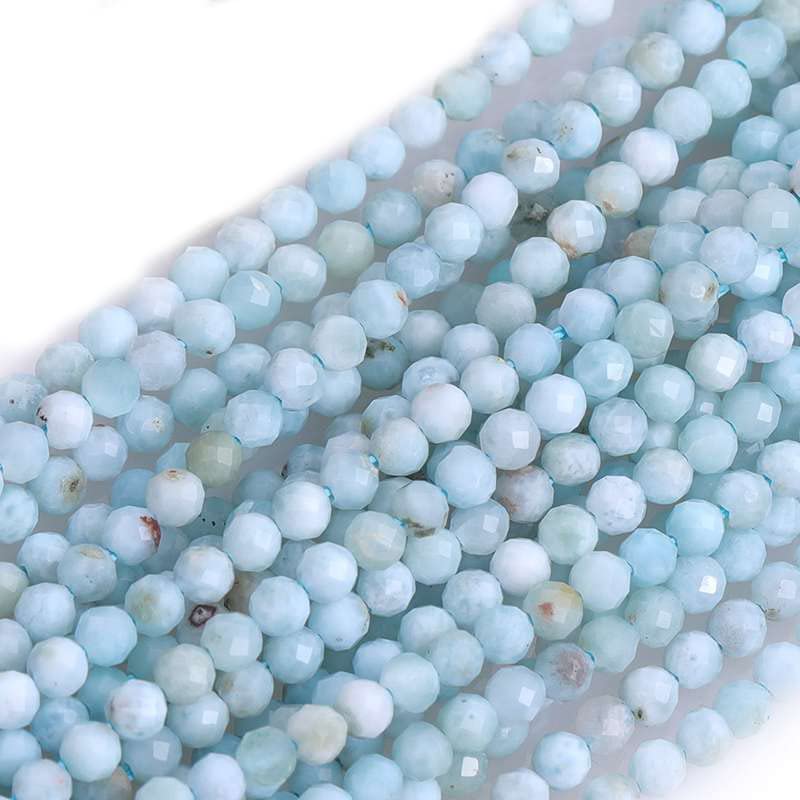 Gem-Inside 3mm Blue Larmiar Natural Gemstone Faceted Round Semi Precious Loose Seed Beads for Jewellery Making 15" Strand
