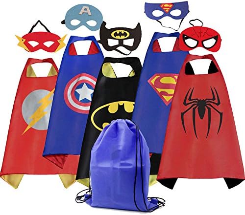ROMASA Cartoon Capes for Kids with Felt Masks and Drawstring Bag-5 PCS Best Halloween Birthday Dress up Costume for Kids