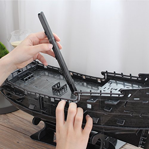 CubicFun L520h Queen Anne's Revenge Pirate Ship Model Kit (with LEDs) 3d Puzzle, Large 340 Pcs