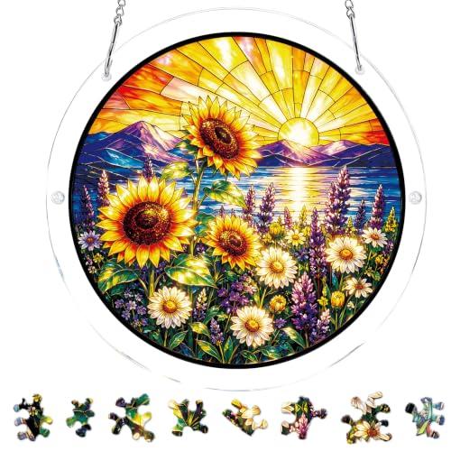 Rngmsi Sunflower Acrylic Jigsaw Puzzle Suncatcher Stained Glass Puzzle 9" at Amazon