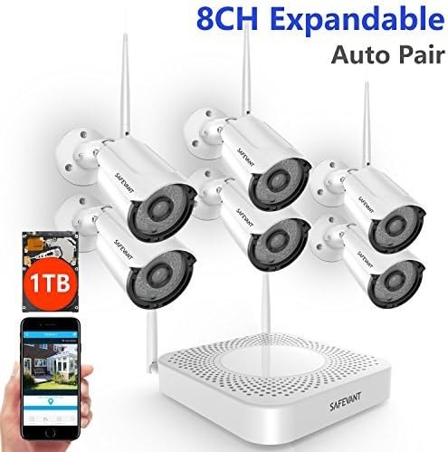 Wireless Security Camera System with 1TB Hard Drive,SAFEVANT 8 Channel 1080P Video Security Systems 6pcs 960P Indoor Outdoor Home Surveillance Cameras with Night Vision Motion Detection