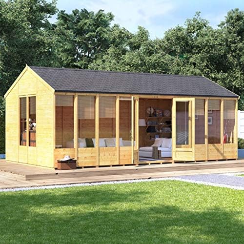 BillyOh 20x10 Petra Tongue and Groove Garden Summerhouse Reverse Apex Roof & Felt 20FT x 10FT