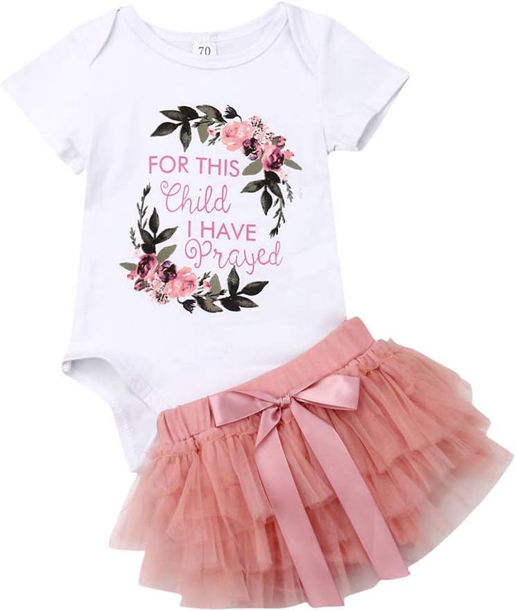 Baby Girl Skirt Outfit Floral Letter Romper Bodysuit and Tulle Skirt Clothes