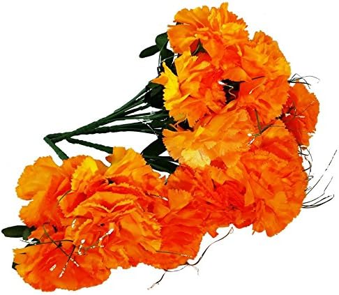 Artificial Carnations Bushes. 7 Stems Pack of 4 Bushes (Orange)