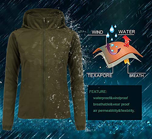 FISOUL Women's Lightweight Jacket Packable Running Windbreaker Active Outdoor Hooded Waterproof Raincoat S-XXL(Green,Small)
