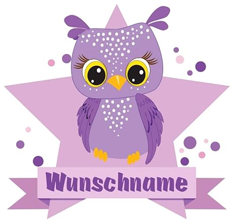 Samunshi® Lila Eule Wandtattoo Türschild mit Name personalisierbar Kinderzimmer Türaufkleber Baby Wandaufkleber in 9 Größen (
