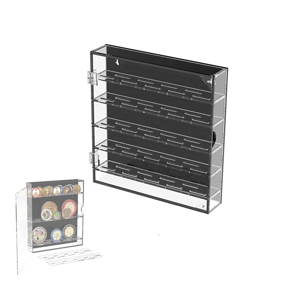 Ieron Coin Display Stand Challenge Coin Acrylic Holder Showcase with Removable Shelves for Collectibles Medals Poker Chip