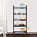 LANGRIA 5-Tier Basket Stand Kitchen Bathroom Trolley Full-Metal Rolling Storage Cart with Lockable Wheels 5 Side Hooks and Shelves Utility Mesh Wire 66 lbs. Weight Capacity (Black)
