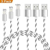 MAXGADGET Lightning Cable, iPhone Cable 3Pack(3FT+6FT+10FT) Nylon Braided Lightning to USB Charging Cables iPhone Charger for iPhone 7/ SE / 6s/ 6 Plus/ 6, iPad Air 2, iPad Pro and More-Silver