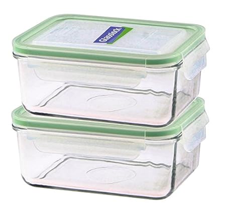 GLASSLOCK (2X MCRB-110, 2X 1100ml Rechteckige Vorratsdosen aus temperiertem Glas - Mikrowellen Typ